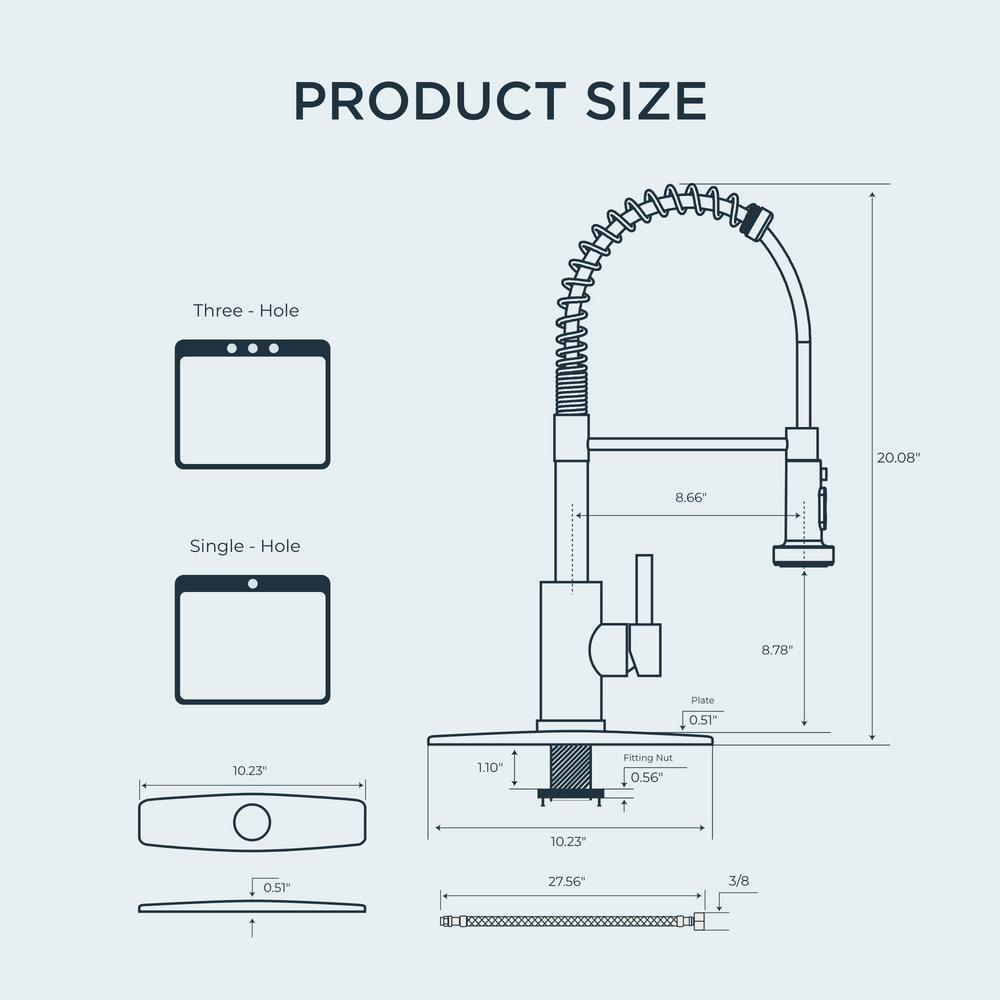 FORIOUS Black Kitchen Faucet with Soap Dispenser, Single Handle Stainless Steel Spring Sink Faucet with Pull Down Sprayer Transitional for Farmhouse Camper Laundry Camper