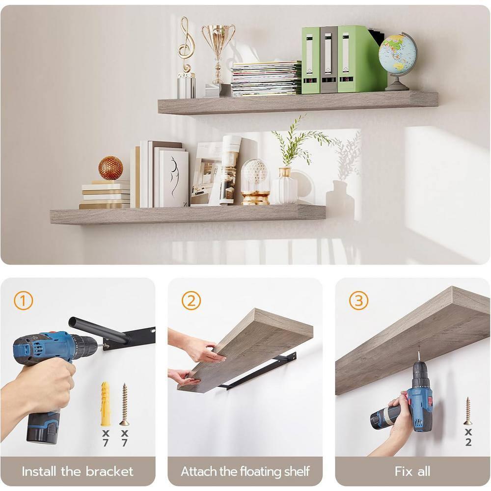 HOOBRO Floating Shelves, Wall Shelf Set of 2, 23.6 Inch Hanging Shelf with Invisible Brackets, for Wall Decor in Bathroom, Bedroom, Toilet, Kitchen, Living Room, Office, Greige BG60BJ01G1