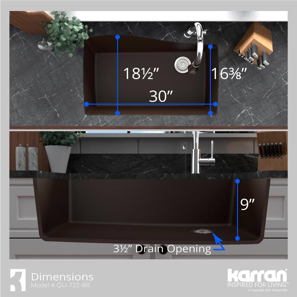 Karran Quartz Composite 33-1/2'' X 21'' Single Bowl Undermount Kitchen Sink Kit