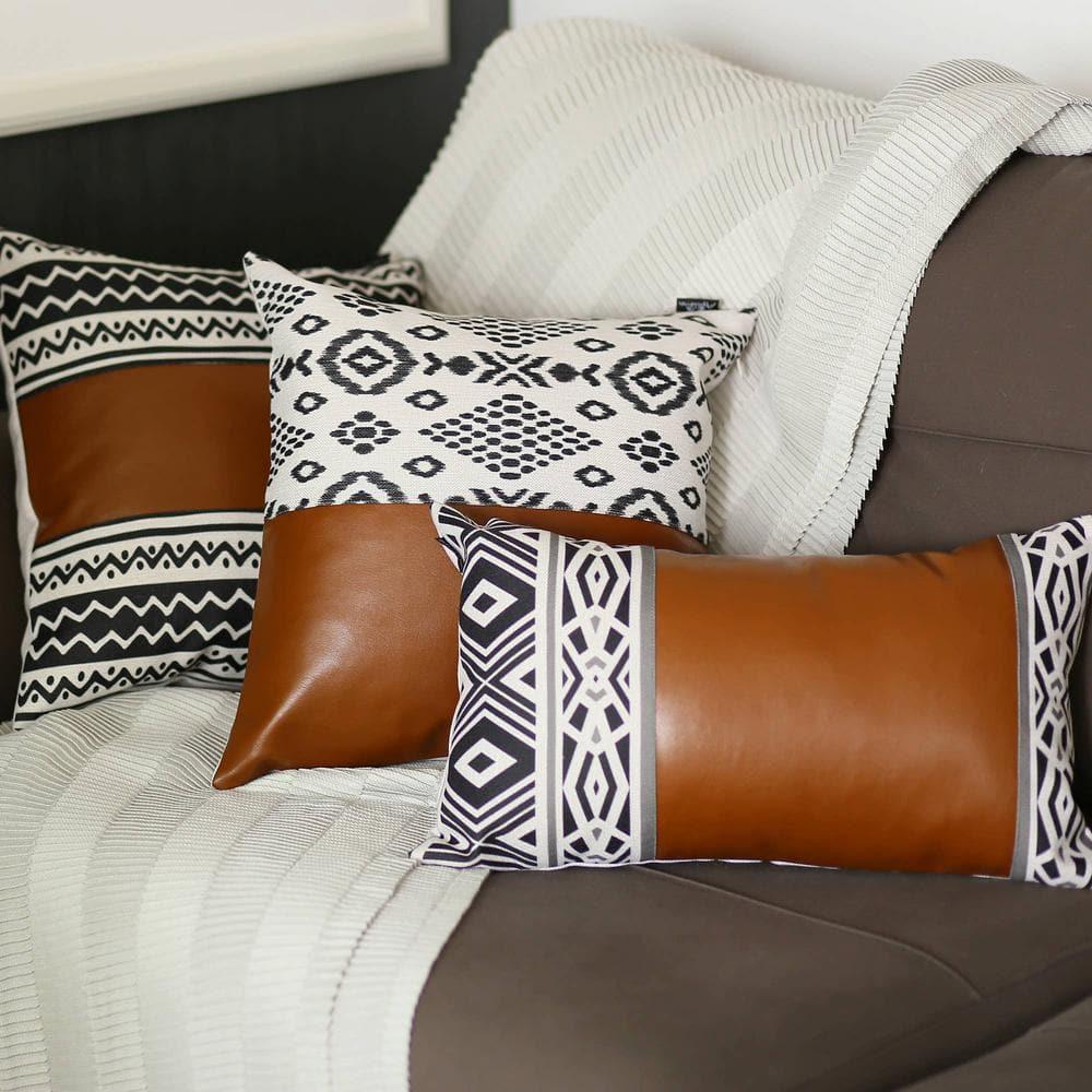 HomeRoots Geometric Faux Leather Pillow Cover