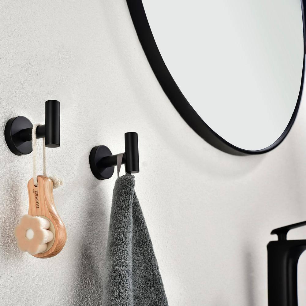 Angle Simple Matte Black Towel Hook 2 PCS, Stainless Steel Kitchen Bathroom Towel Holder, Round Coat Robe Hanger for Wall