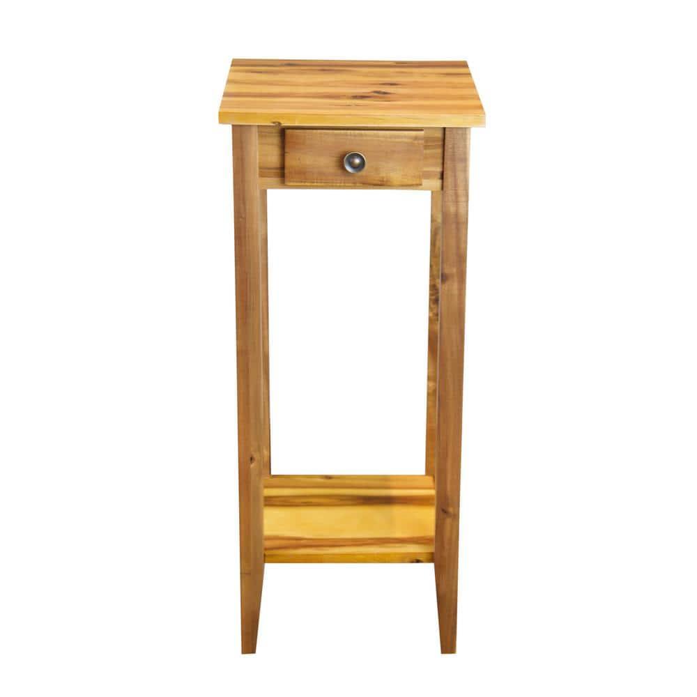 Casual Contemporary Living 2-Tier Solid Acacia Plant Stand with Drawer - Natural