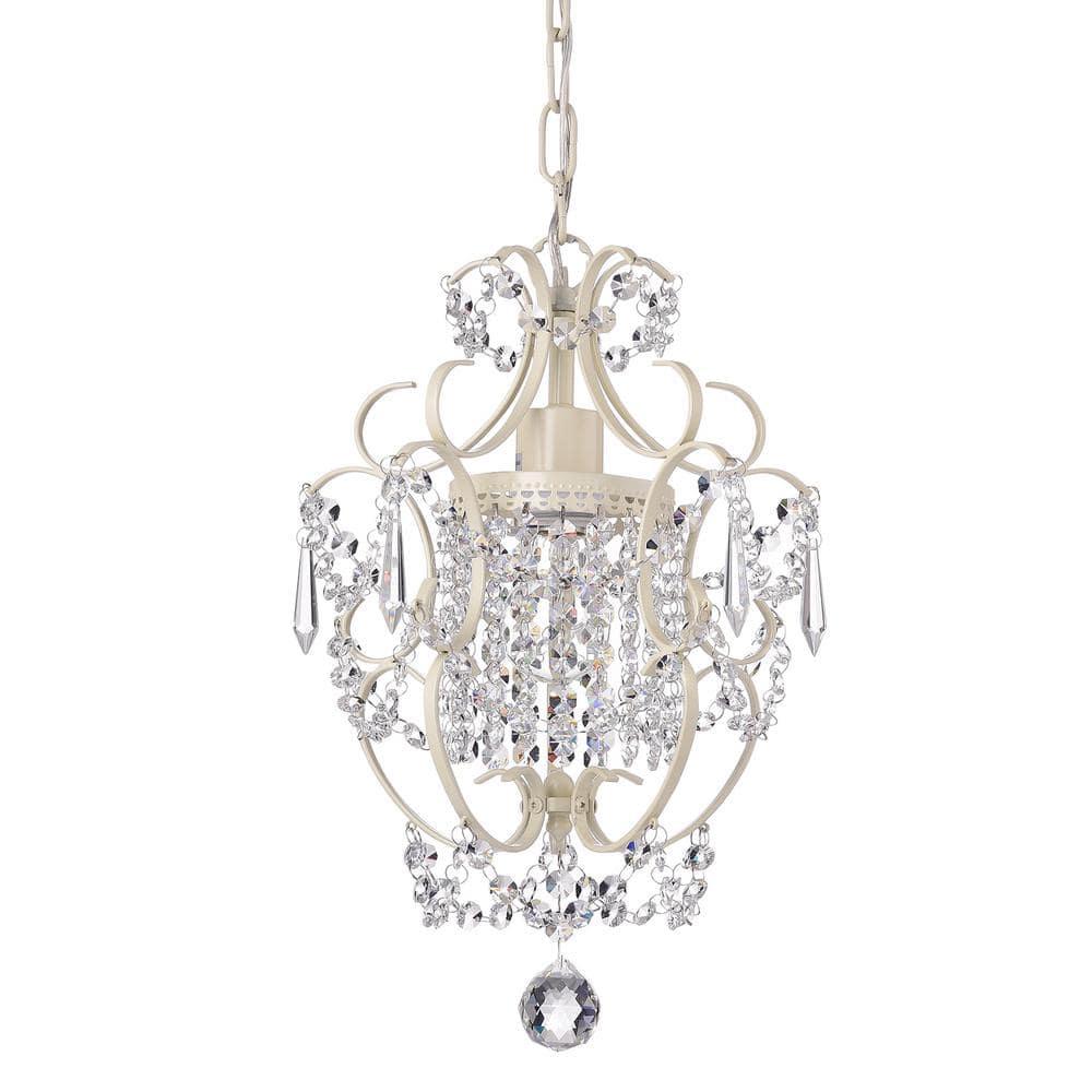 Edvivi Amorette Mini Chandelier Crystal Chandeliers, 1 Light Modern Elegant Glam Ceiling Light Fixture Ivory, Adjustable Hanging Lighting for Closet, Bedroom, Girls Room, Kitchen Island