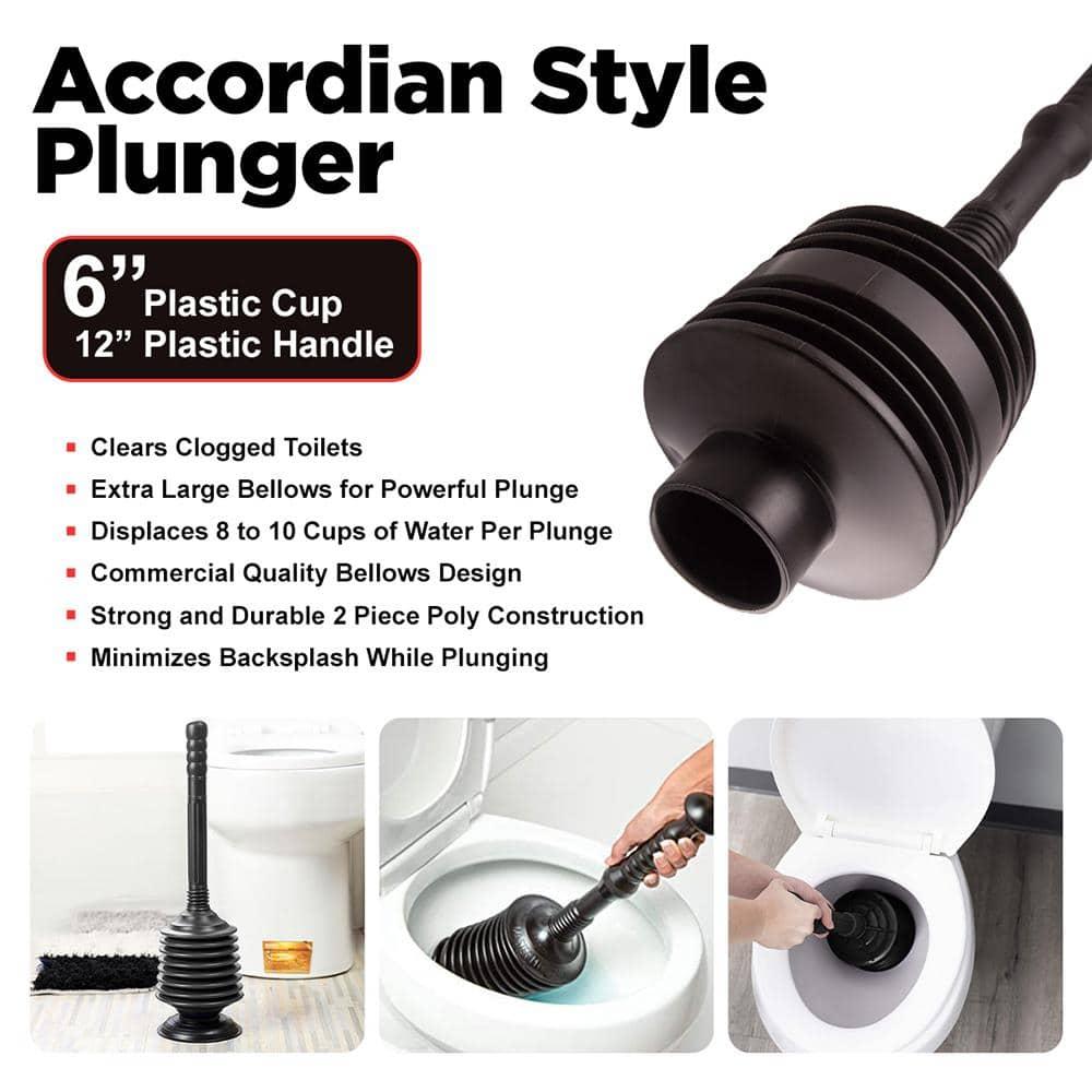 Supply Giant SU3227 Accordion Toilet Plunger, Unclogs Sinks, Toilets, and baths, with Large Bellows for Extra Powerful Plunge