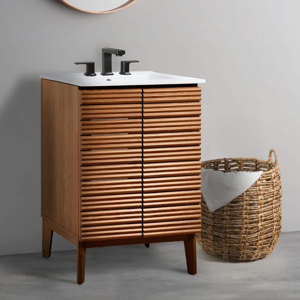 Calandre 24" Slat Modern Farmhouse 2-Shelf Bath Vanity Cabinet Only (Sink Basin not Included)