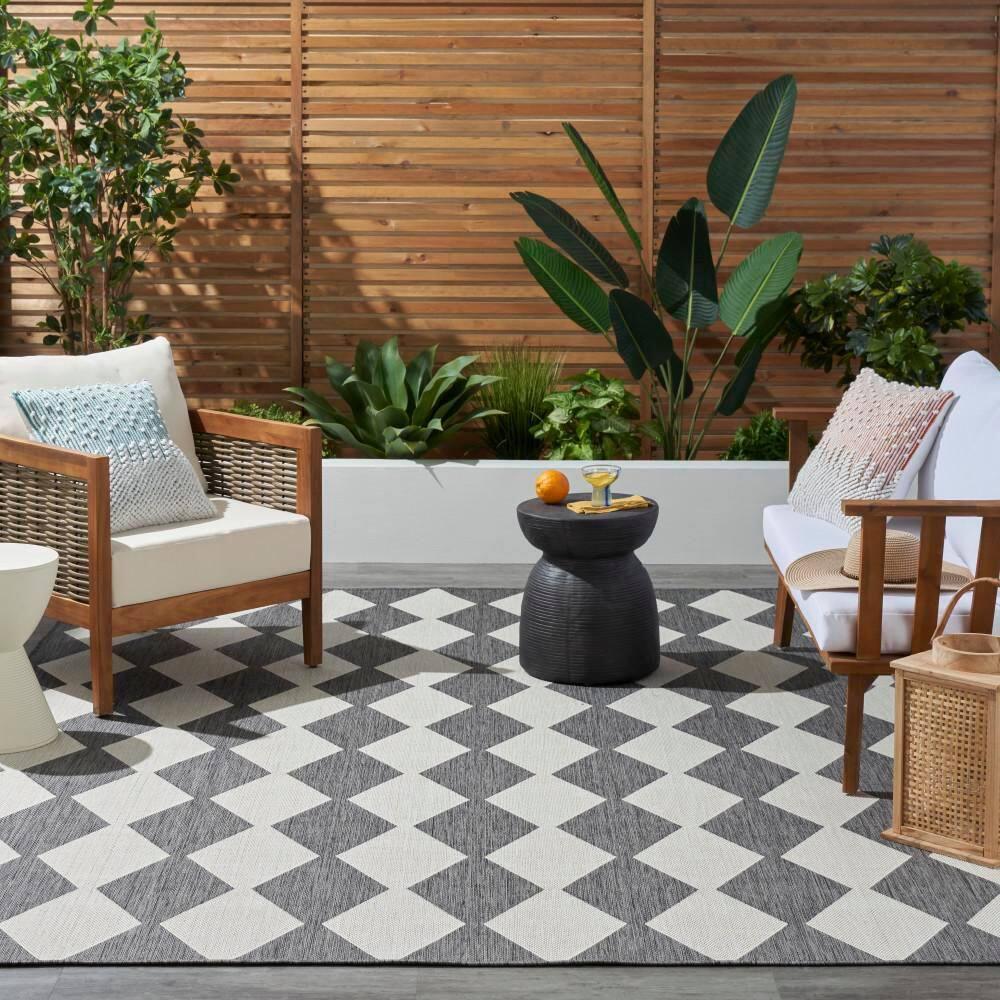 Nourison Positano 5' x 7' Charcoal Diamond Modern Flatweave Indoor/Outdoor Rug