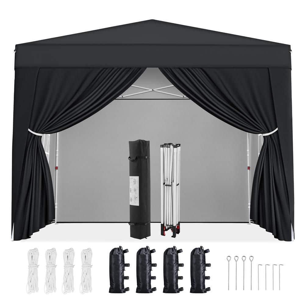 Yaheetech 8x8 Pop Up Canopy with 4 Removable Sidewalls, Portable Enclosed Instant Tent, Waterproof Outdoor Tent, Beach Sun Shelter with 4 Sandbags, 8 Stakes & 4 Ropes, Black