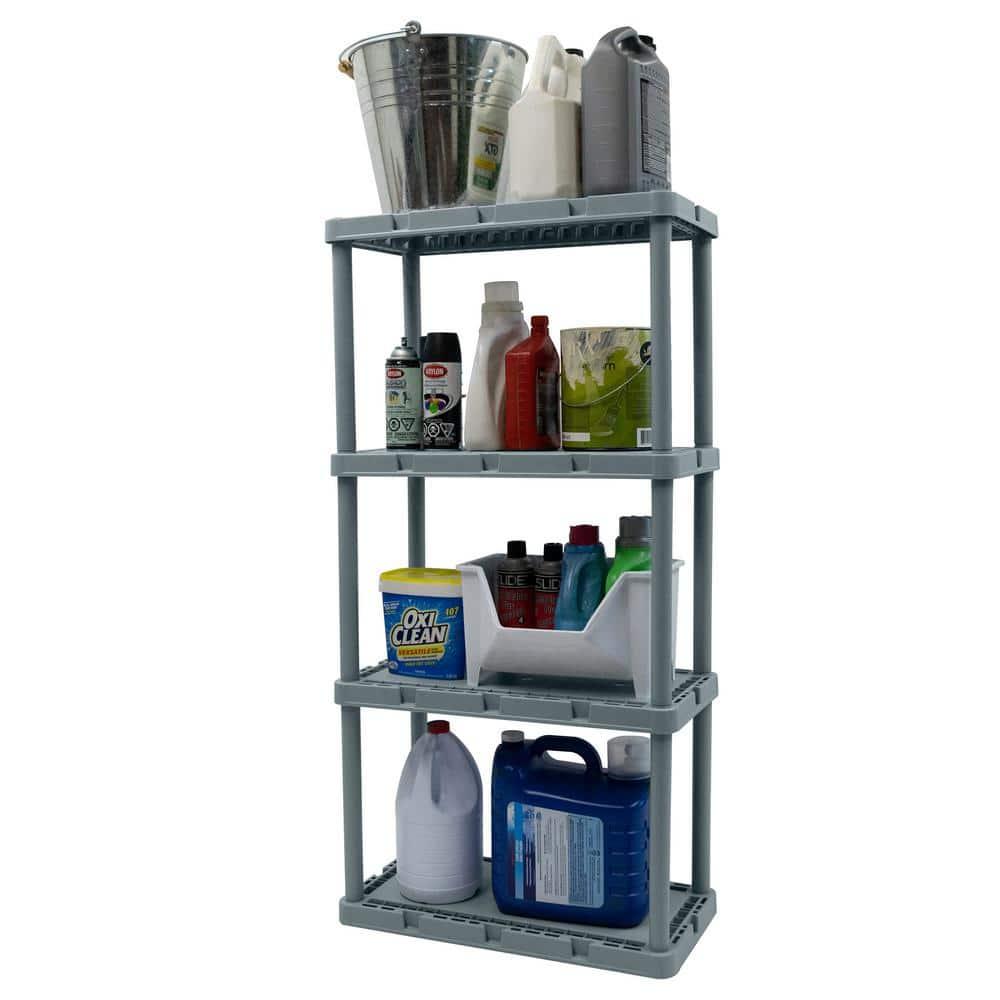 Gracious Living Knect-A-Shelf Fixed Height 4 Tier Storage System Unit Light Duty for Home, Garage, and Laundry Room, 24 x 12 x 48, Gray (3 Pack)