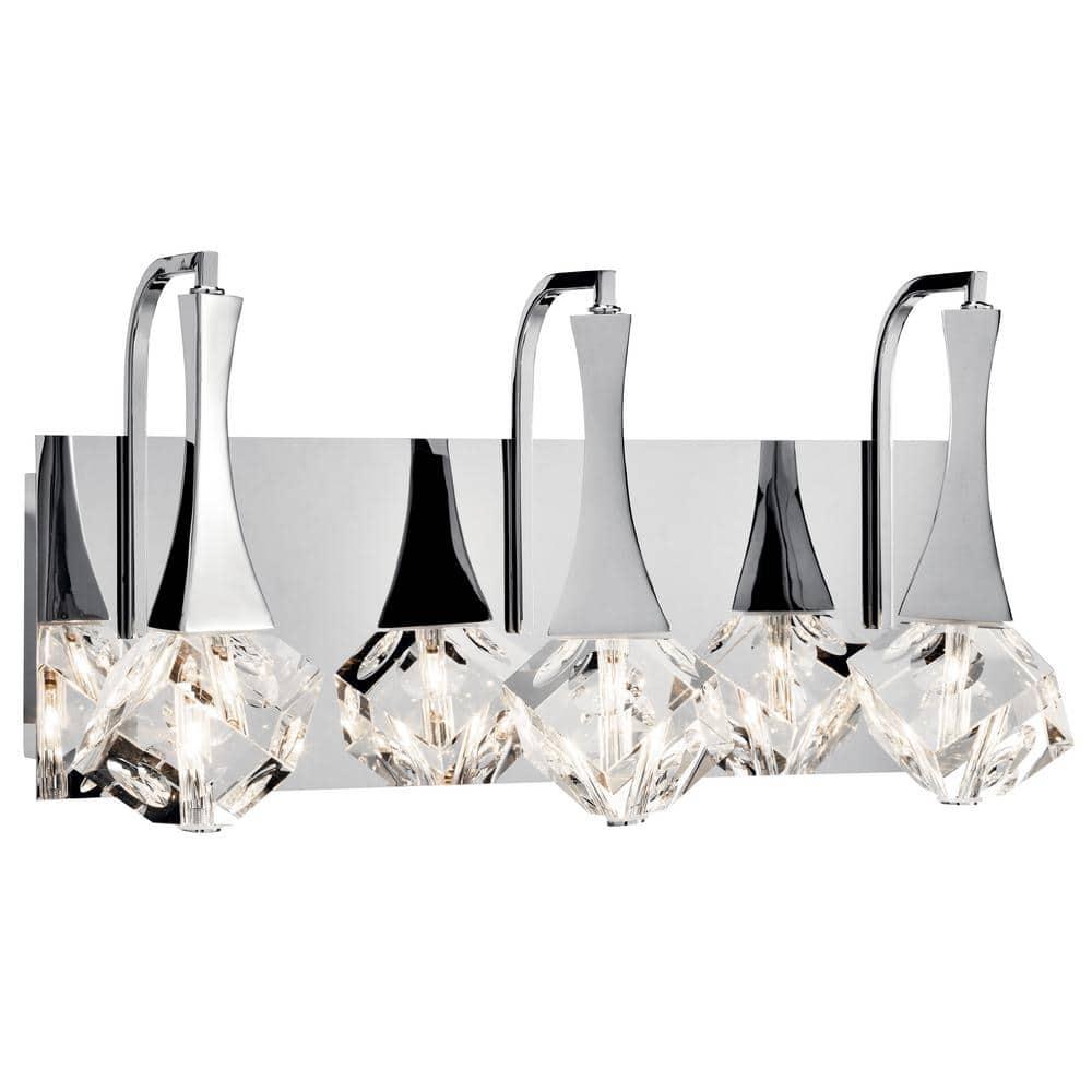 Rockne Chrome 3-Light LED Vanity with Polished Crystals