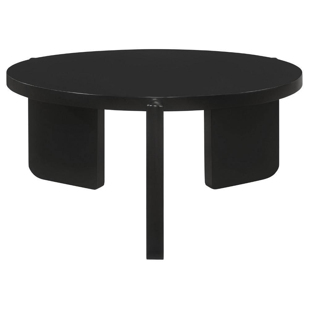 Kiya Coffee Table, 39 Inch Round Top, Black Solid Wood Frame, Panel Legs