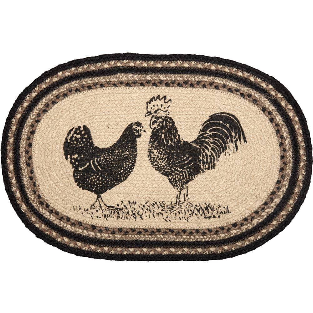 VHC Brands Sawyer Mill Poultry 12 x 18" Jute Placemats, Set of 6, Charcoal