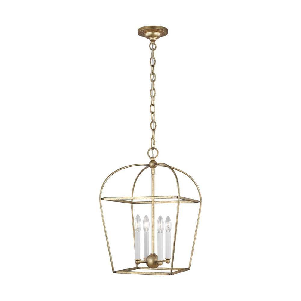 Antique Gild Mini Cage 4-Light Geometric Chandelier