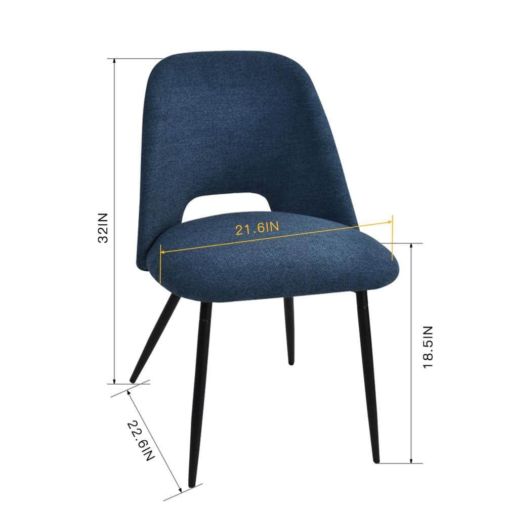Edwin 21.6" Wider Seat Blue Upholstered Dining Chairs Set Of 2,Modern Kitchen Armless Dining Chair With Black Metal Legs-Maison Boucle