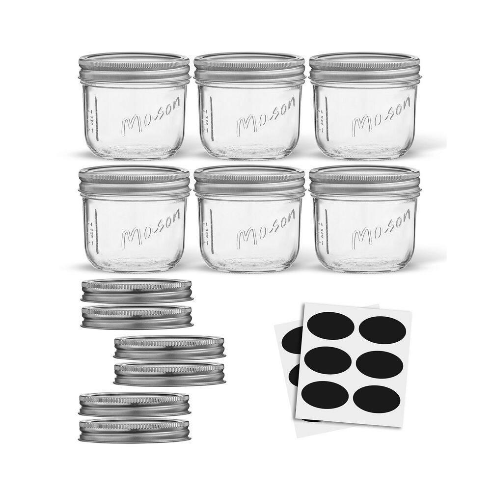JoyJolt Wide Mason Jars with Airtight Lids, Labels and Measures - 8 oz - Set of 6
