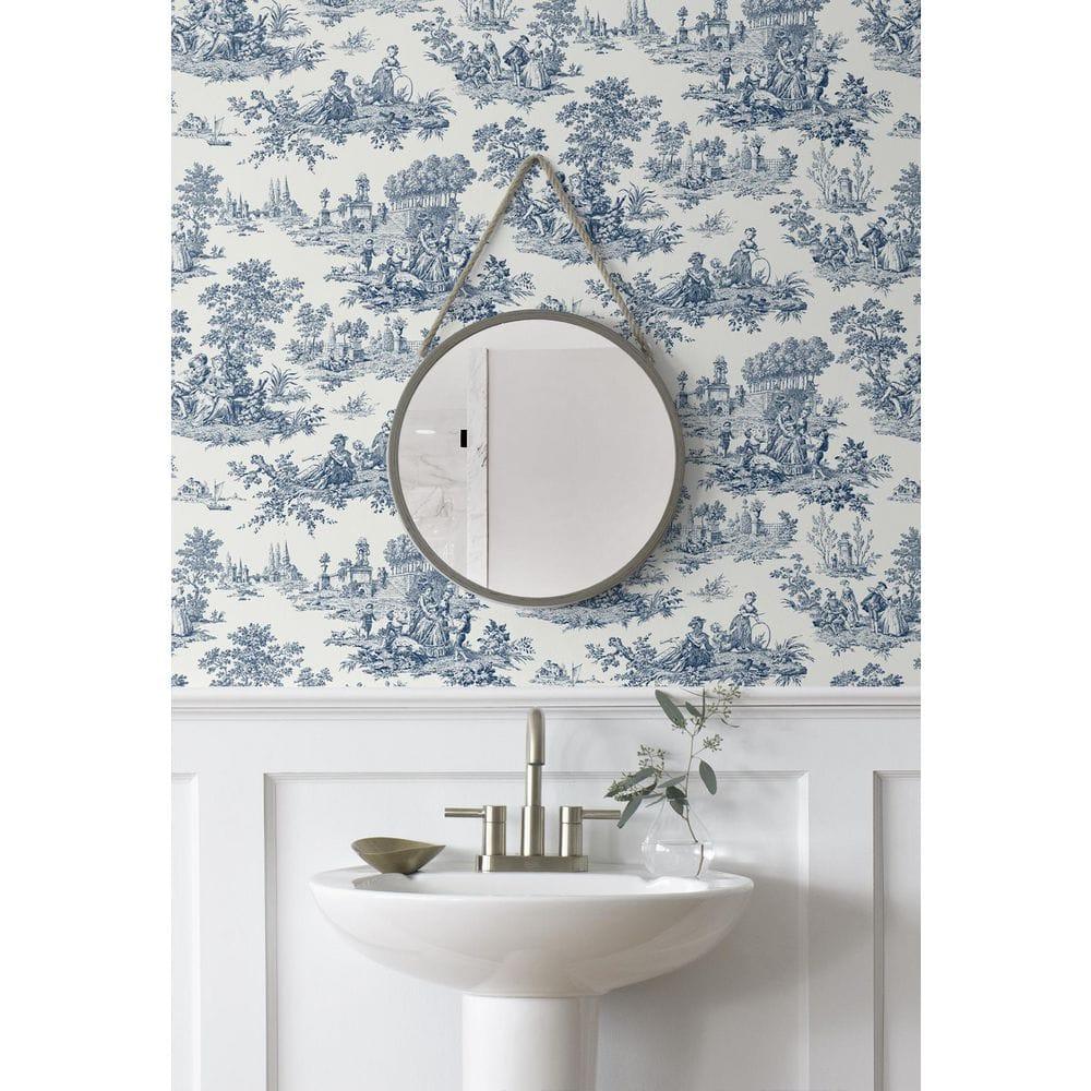 NextWall Blue Bell Chateau Toile Peel and Stick Wallpaper