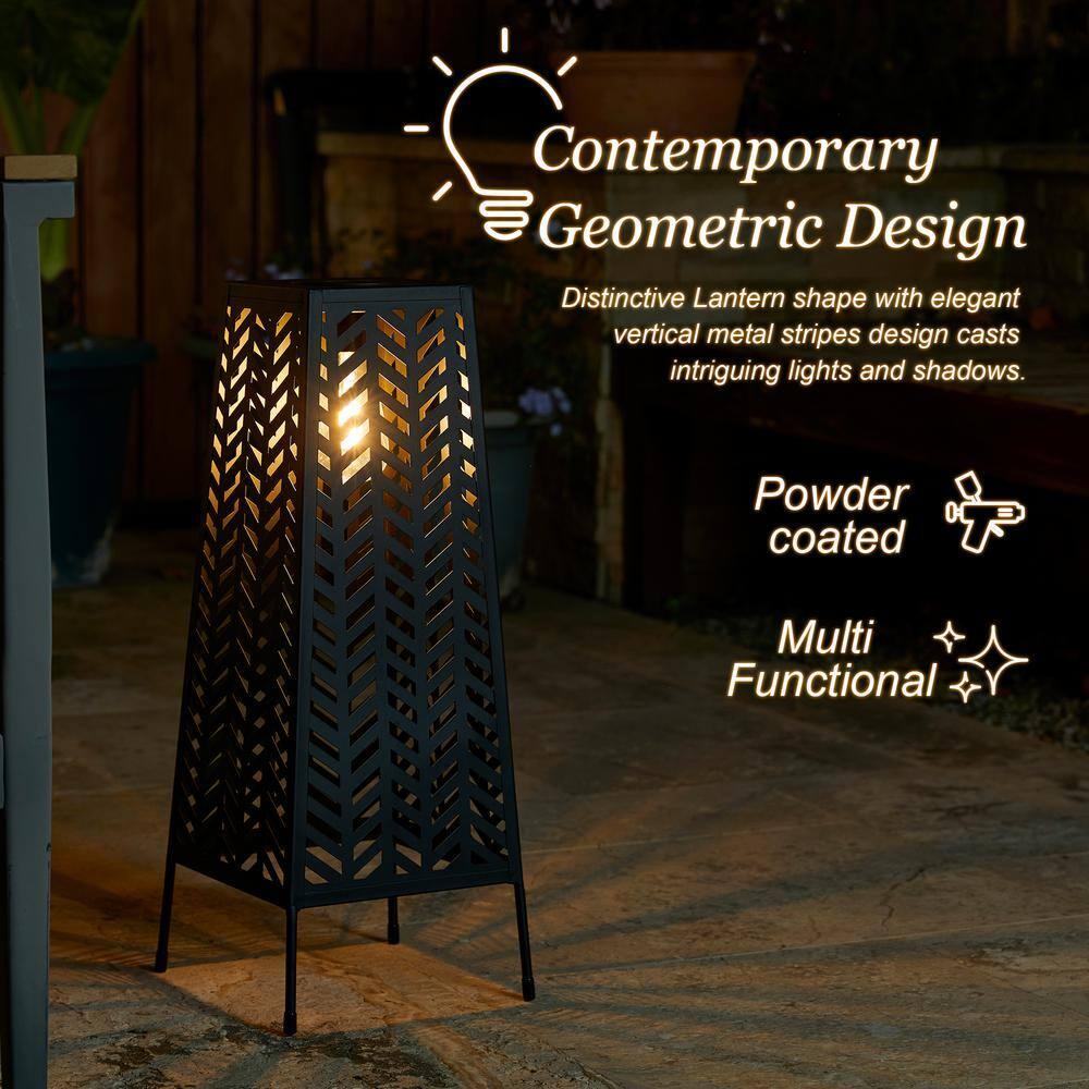 Glitzhome 21.5"H Metal Geometric Solar Powered Floor Lantern