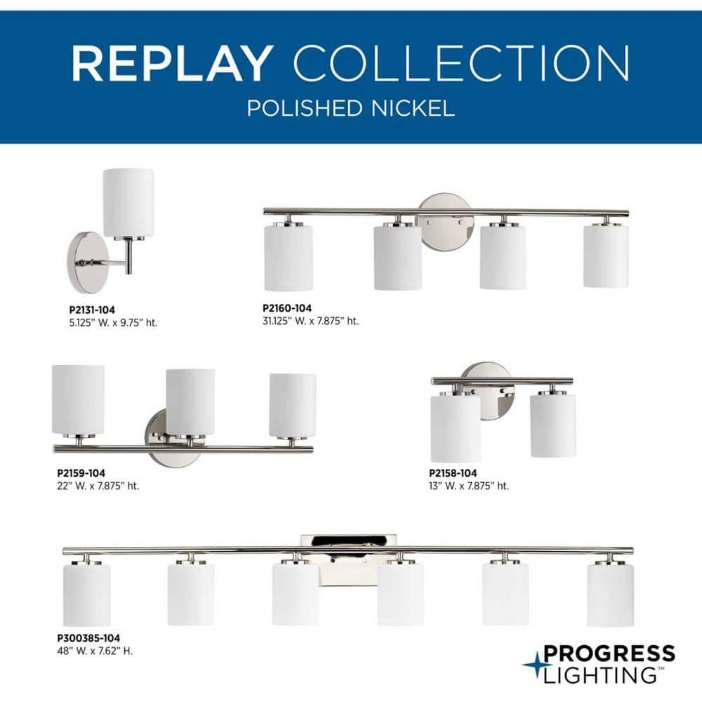 Progress Lighting Replay Collection 2-Light Bath Vanity, Polished Nickel, Shade Included