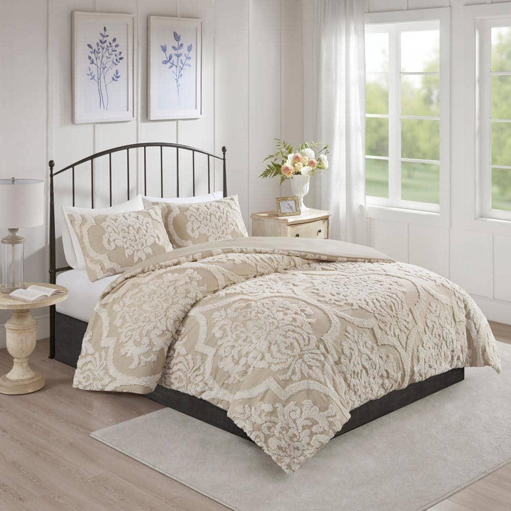 Madison Park Viola Tufted Cotton Chenille Damask 3 Piece Comforter Set