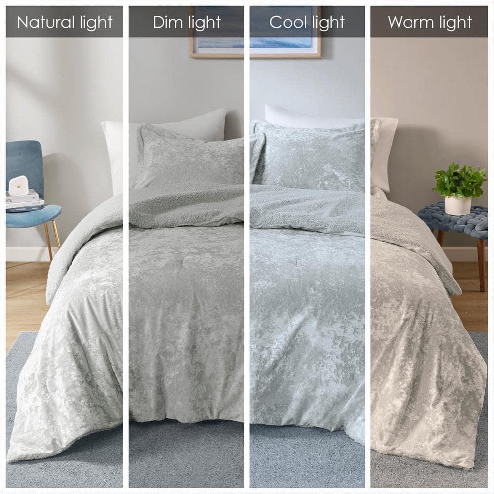 Twin/Twin XL Arabella Crushed Velvet to Faux Shearling Soft Reversible Teen Comforter Set Silver - Intelligent Design: Hypoallergenic Velvet Bedding