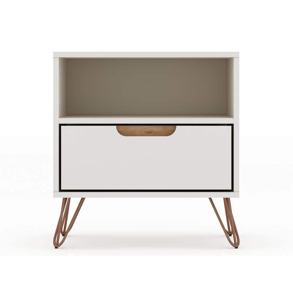 Set of 2 Rockefeller 1 Drawer Nightstands Off White/Nature - Manhattan Comfort