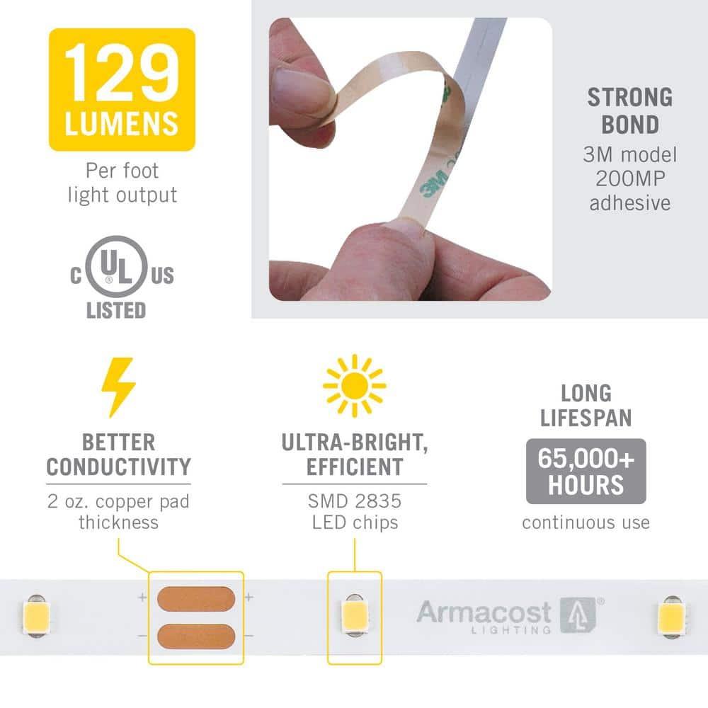 Armacost Lighting RibbonFlex Pro, 12V, 3000K, 30LEDs/M, IP20, 2.5M Under Cabinet Tape Light 141210