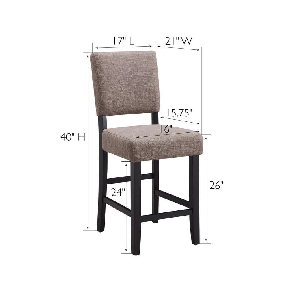 Leick Home Upholstered Back Counter Height Stool with Wood Base-Set of 2 Black and Gray Woven Fabric