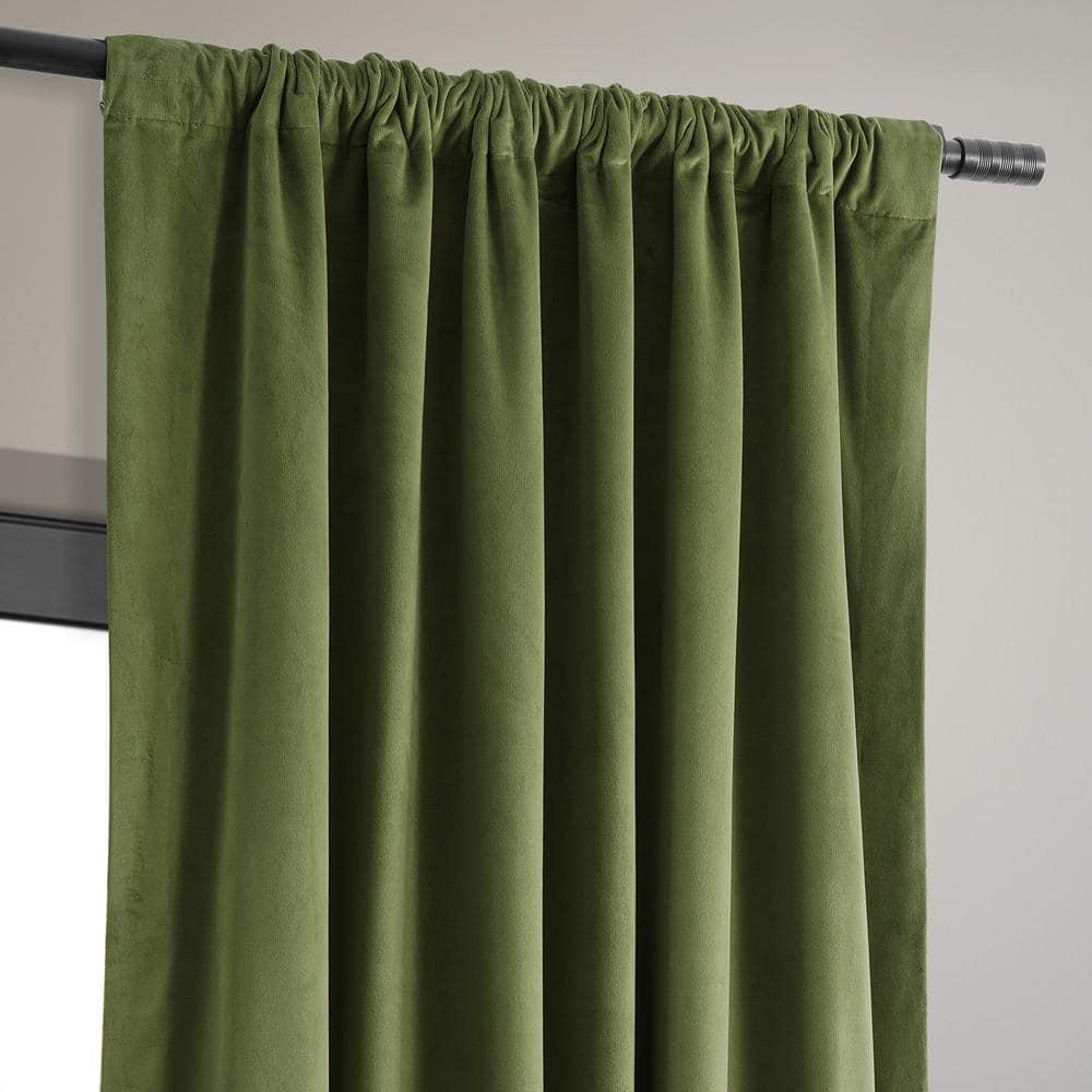 Half Price Drapes Signature Basque Green Velvet Blackout Curtains For Bedroom(1 Panel), 50WX 96L