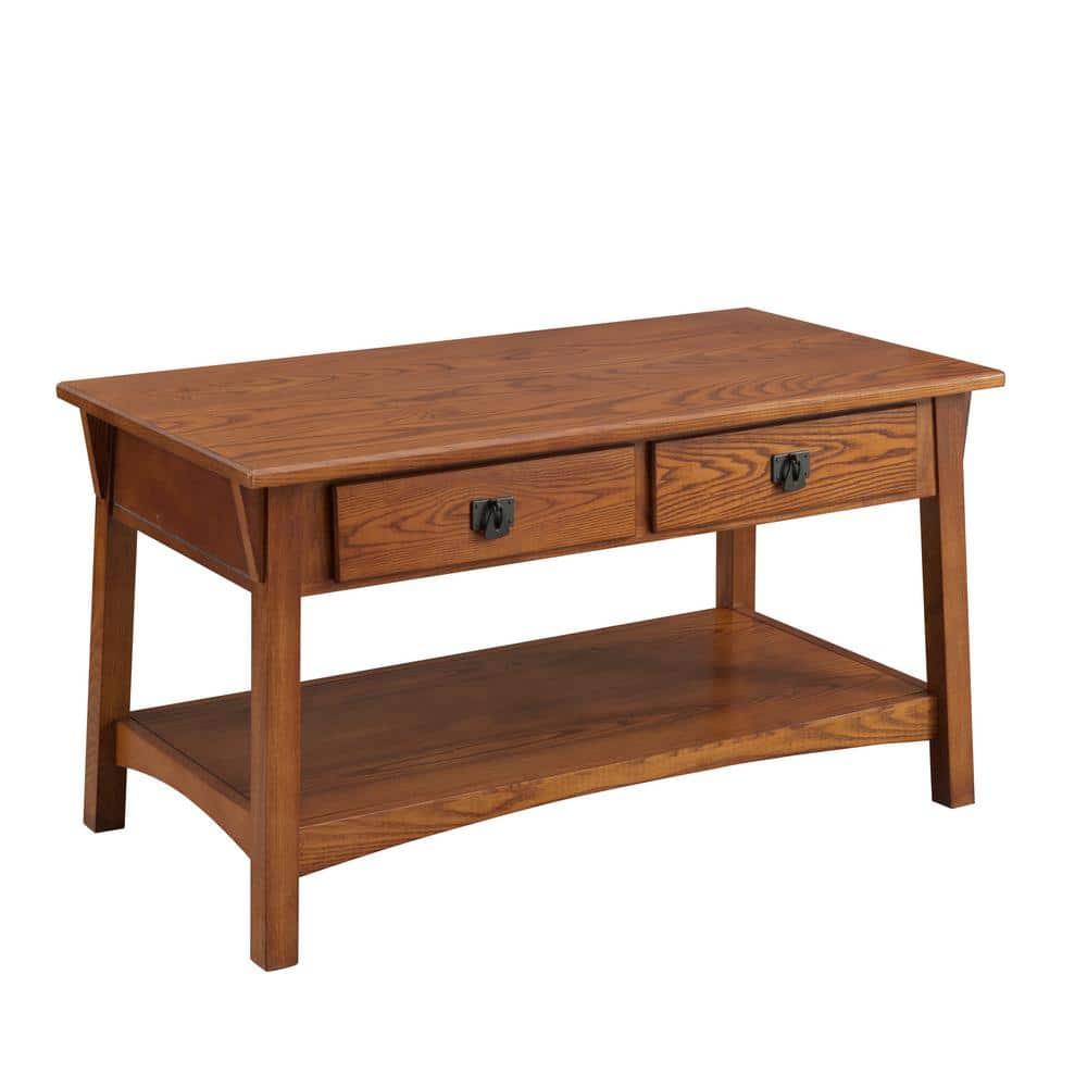 Leick Home 10055-RS Mission Coffee Table for Living Room, Two Drawers and Shelf, Made with Solid Wood, Russet Finish