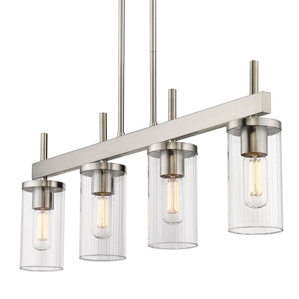 Golden Lighting Winslett 4-Light Linear Pendant in Pewter with Ribbed Clear Glass