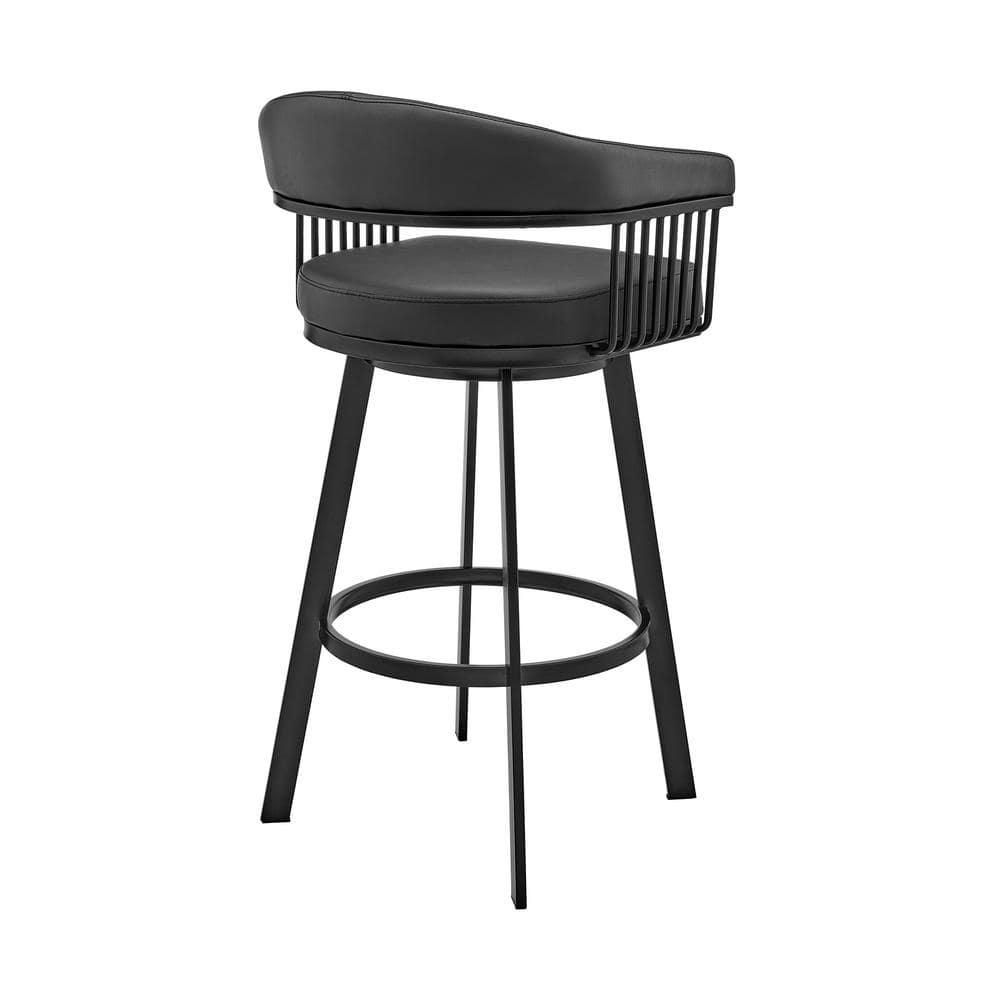 Armen Living Indoor Bronson 25" Counter Height Swivel Bar Stool in Black Finish and Black Faux Leather