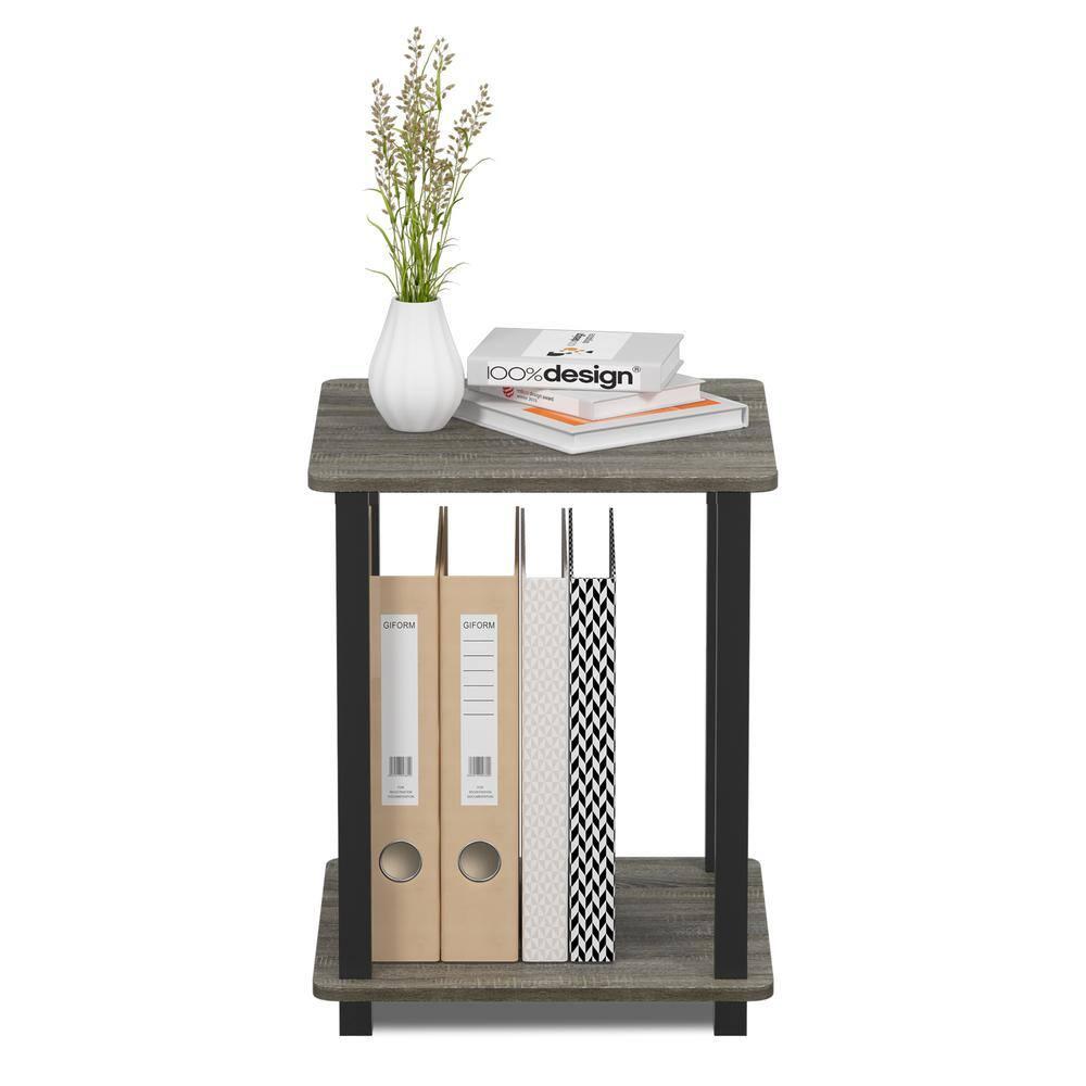 Furinno Engineered Wood Simplistic End Table in French Oak Gray/Black (Set of 2)