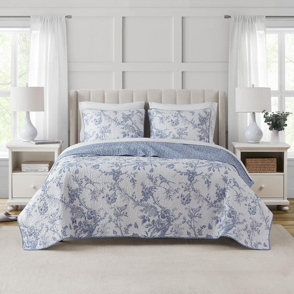 CEDAR COURT Chantilly Toile All-Season Reversible Cotton Quilt Set
