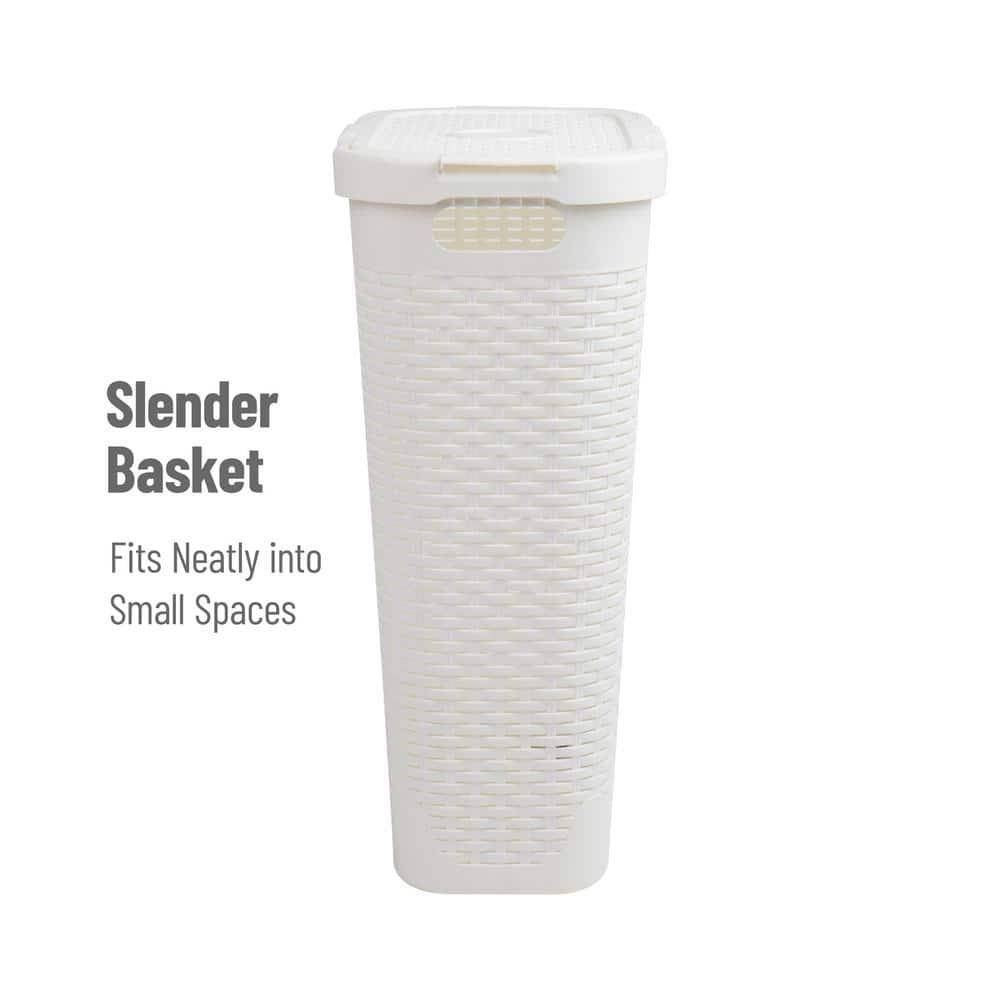 Mind Reader Mind Reader 40L Slim Laundry Hamper, Clothes Basket, Lid, Wicker Design, Plastic