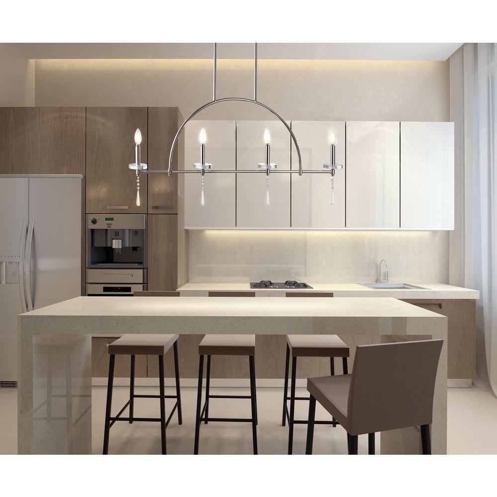 Doris 41" 4-light Linear Metal/Crystal LED Pendant, Chrome