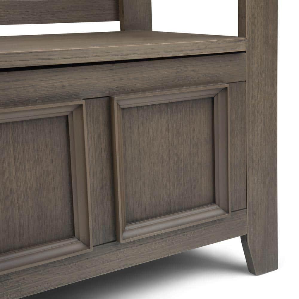 Simpli Home Amherst 48"W Solid Wood Entryway Storage Bench with Lift-Top Lid and Dual Compartments