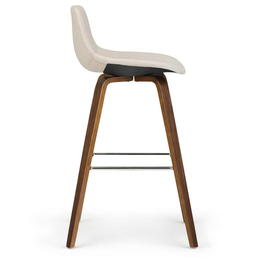 Simpli Home Randolph Upholstered Bentwood Mid-Century Modern Bar & Counter Stool with Chrome Footrest (Set of 2)