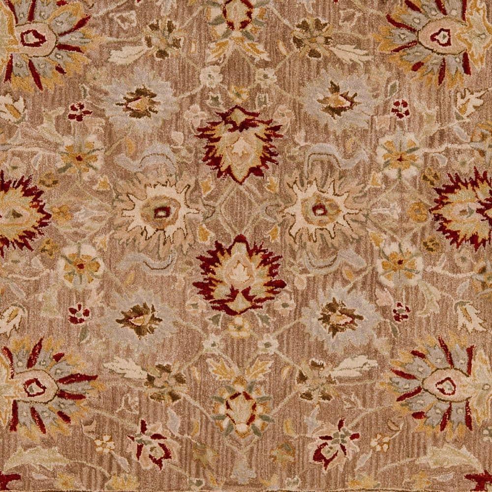 Handmade Tufted Tan/Ivory Floral Wool Square Rug 8'x8'