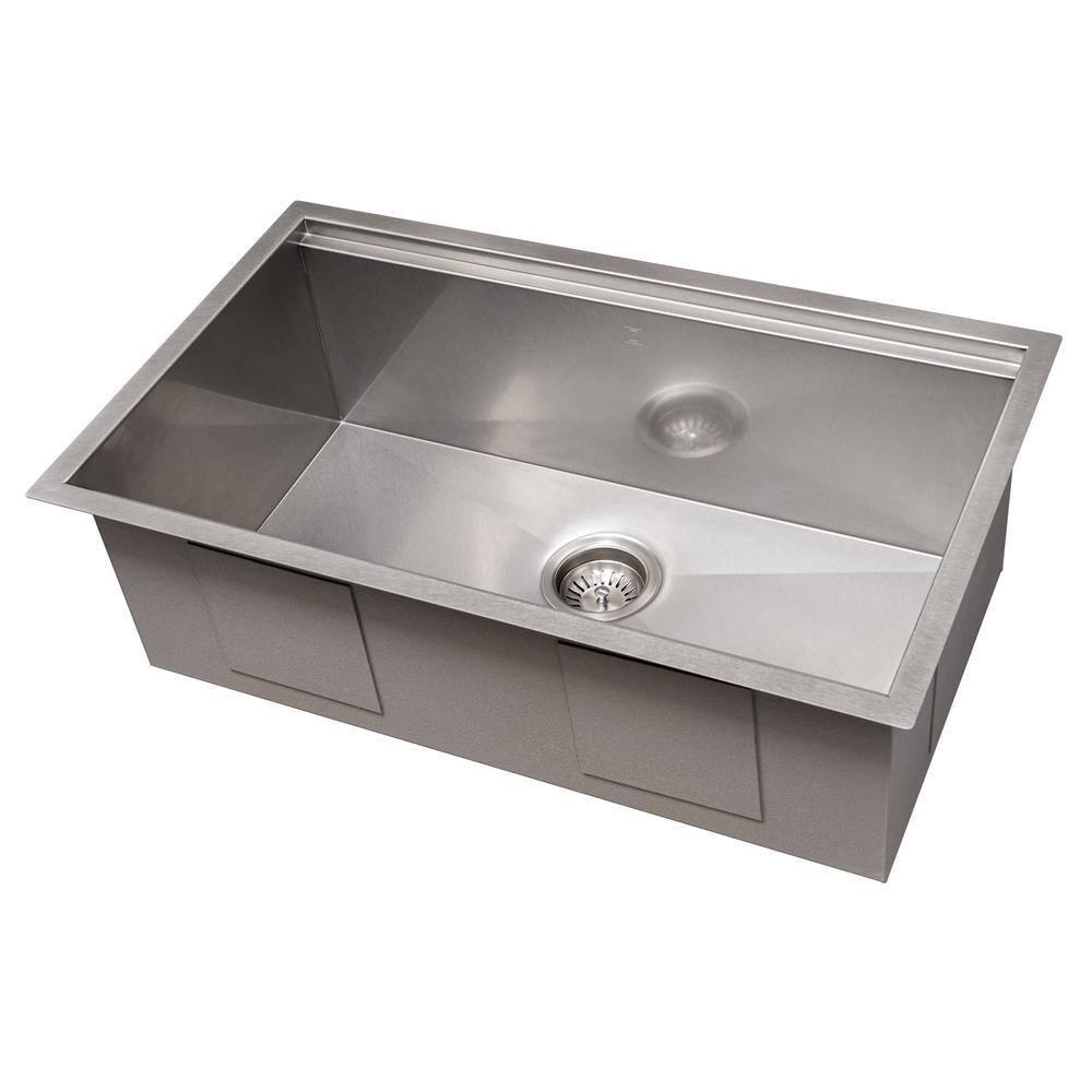 ZLINE 33 in. Garmisch Undermount Single Bowl Satin Stainless Steel Kitchen Sink with Bottom Grid and Accessories (SLS-33S)