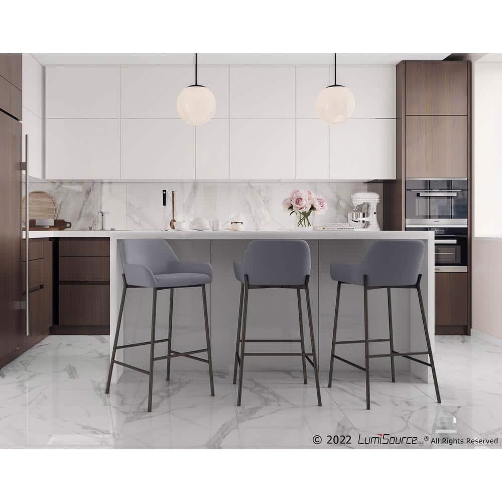 Set of 2 Daniella Metal Faux Leather Barstools Black/Gray - LumiSource: Contemporary, Upholstered, Fixed Height
