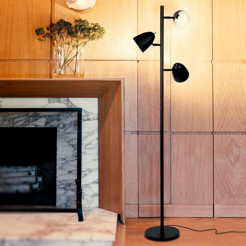 Brightech Jacob 64" Modern 3-Light Adjustable LED Floor Lamp with Black Finish and Metal Cone Shades, Bulbs Included