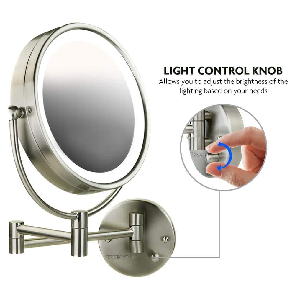Ovente Wall Mounted Vanity Makeup Mirror 8.5 Inch with 7X Magnification and Natural LED Lights, Double-Sided with Hardwired Electrical Connection