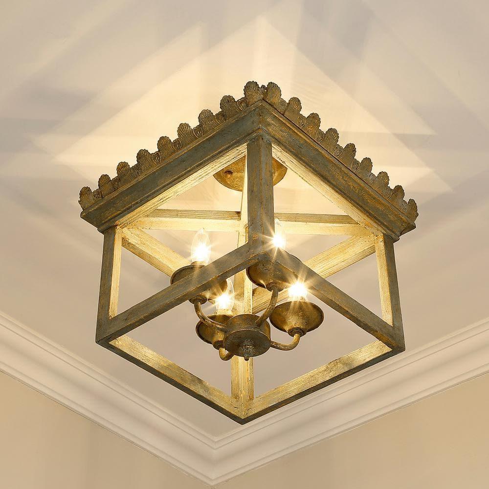 Golden Lighting Finley 4-Light Semi-Flush in Vintage Sage