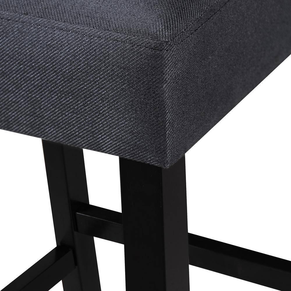 Noble House Merritt Fabric Upholstered Barstool with Nailhead Trim, Set of 2, Dark Charcoal and Walnut
