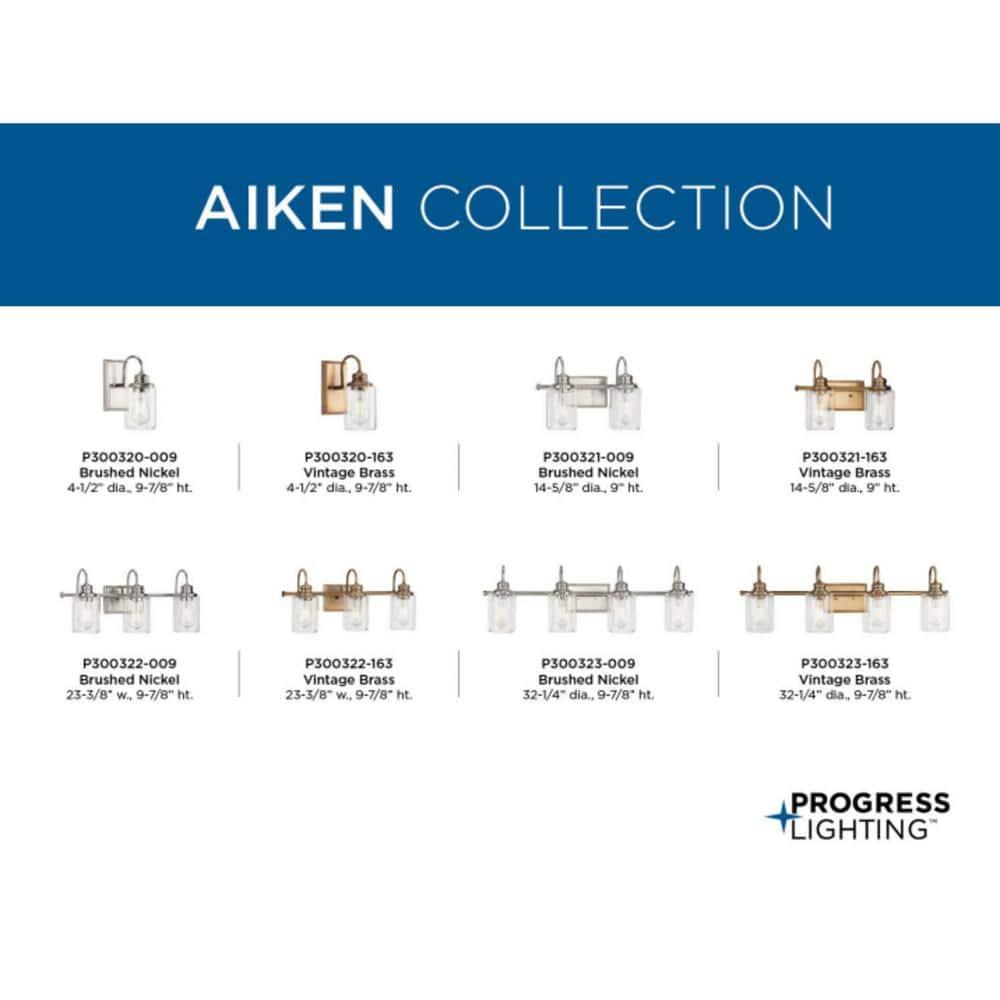 Aiken Collection Two-Light Brushed Nickel Clear Glass Farmhouse Style Bath Vanity Wall Light