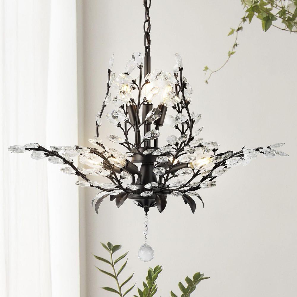 28.5" 7-Light Diantha Contemporary Bohemian Iron/Acrylic LED Pendant Oil Rubbed Bronze/Clear - JONATHAN Y: ETL Listed, Adjustable Height