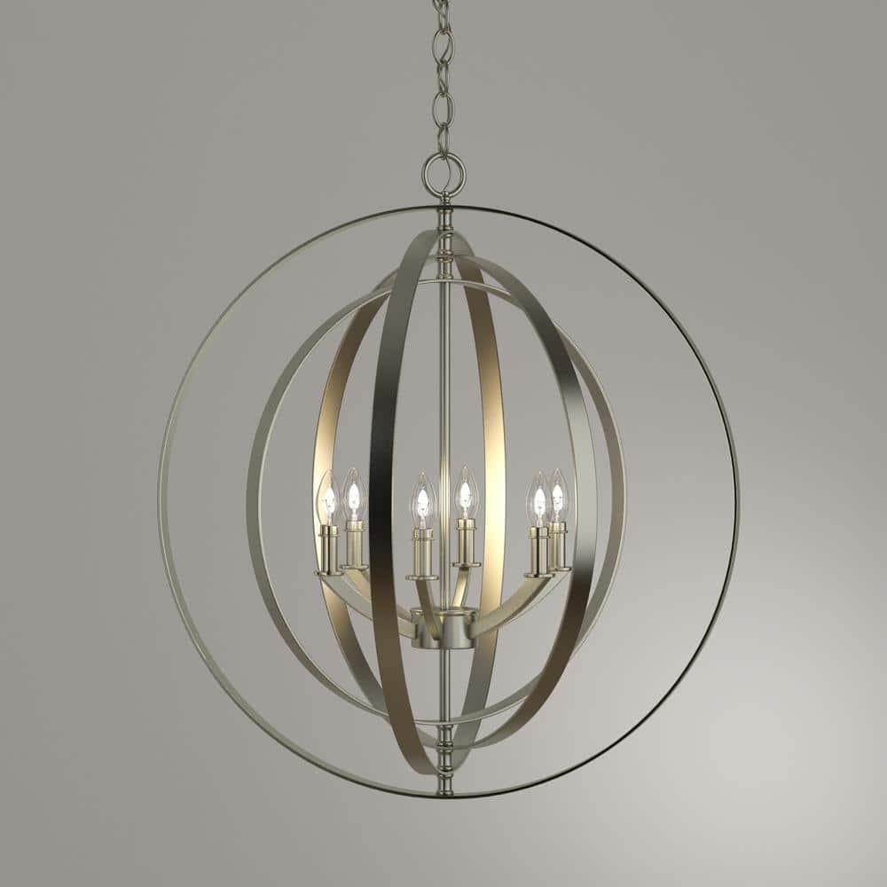 Progress Lighting Equinox 6-Light Chandelier Pendant, Steel, Burnished Silver, No Shade
