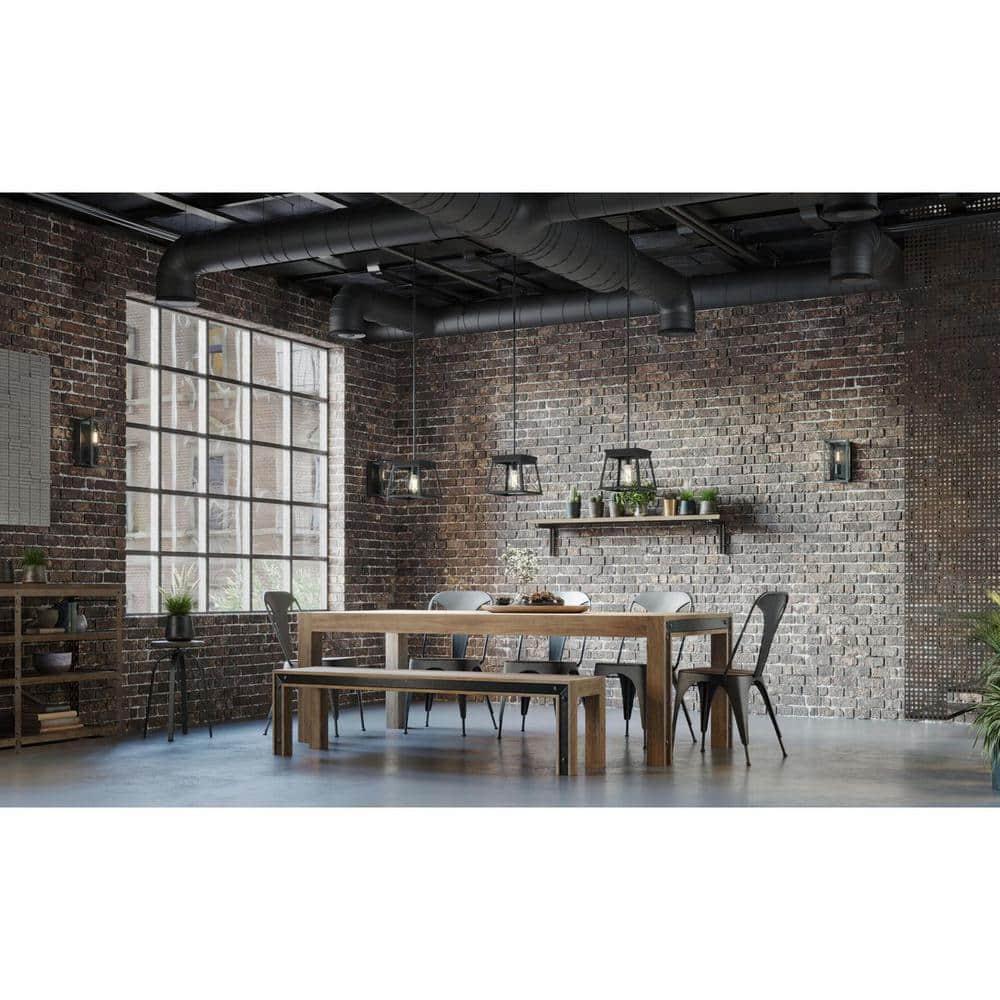 Progress Lighting Briarwood 1-Light Mini-Pendant, Steel, Textured Black, Faux-Painted Wood Enclosure