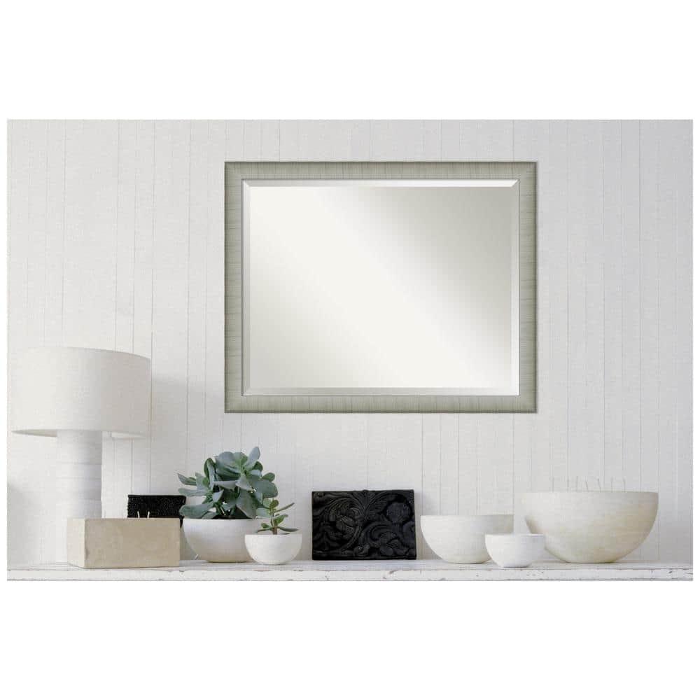 31" x 25" Elegant Brushed Framed Bathroom Vanity Wall Mirror Pewter - Amanti Art: No Assembly, Wall Mount