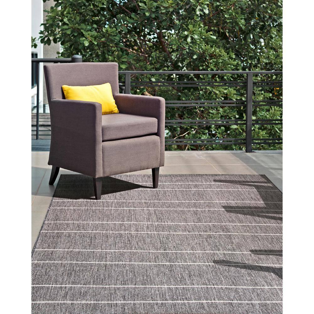 Nuloom Alaina Striped 8 Square Indoor/Outdoor Area Rug for Living Room Patio Deck Front Porch Kitchen, Dark Grey/Ivory