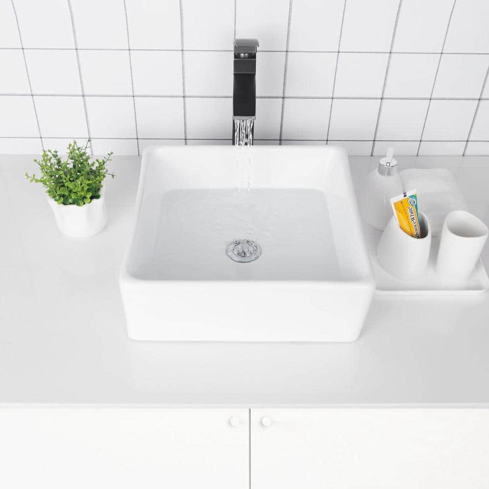 15 in. Bathroom Porcelain Ceramic Art Basin Square Vessel Sink in White
